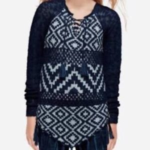 Justice Girls Navy Lace Up Sweater with Fringe